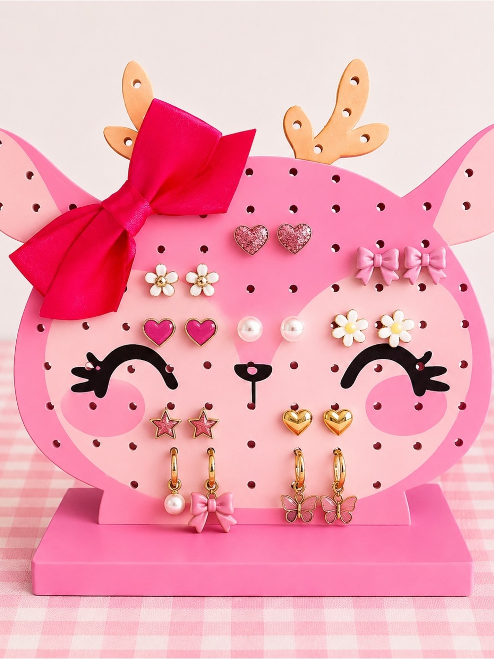 Girl’s Earring Holder Claire’s Pink Deer Jewelry Organizer Display Stand NIP
